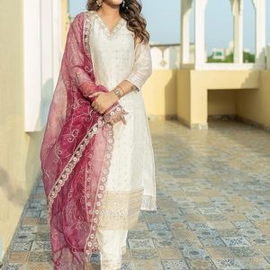 VredeVogel Women's Chanderi Silk Embroidered Kurta with Pant & Organza Dupatta Se